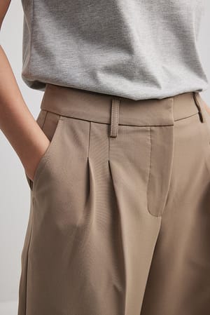 Taupe Calças de fato largas em tecido pesado de cintura média