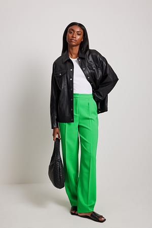 Pantaloni eleganti a vita alta in tessuto plissettato riciclato Verde