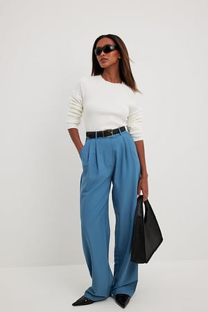 Womens Blue High Waisted Trousers