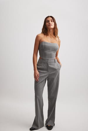 Grey Stripe Pantaloni a vita alta a righe con spacco
