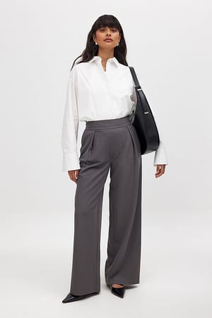 Dark Grey High Waisted Wide Leg Suit Pants