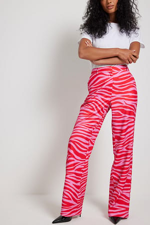 Red/Pink Zebra Gerade Anzughose mit hoher Taille