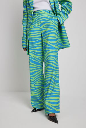 Blue/Green Zebra Raka kostymbyxor med hög midja