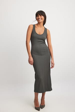 Grey Irregular Rib Midi Dress