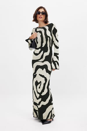 Rose Print Maxi abito in maglia jacquard color-block