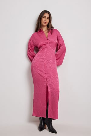 Pink Jaquardmönstrad midiklänning