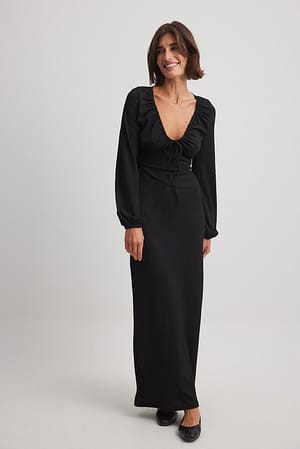 Black Dżersejowa sukienka midi z bufiastymi rękawami