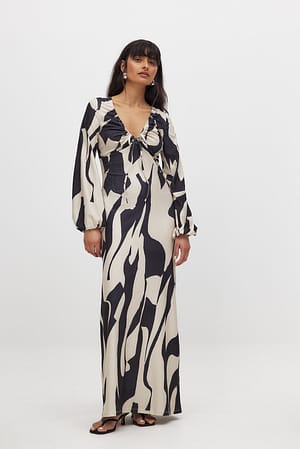 Zebra Jersey midi-jurk met ballonmouwen