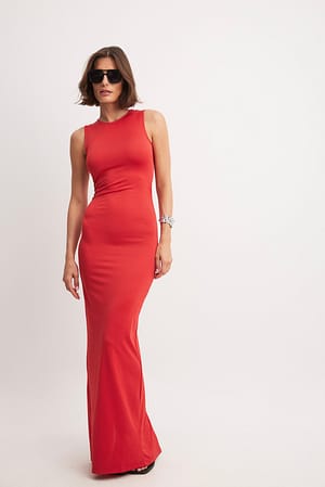Red Jersey Sleeveless Maxi Dress