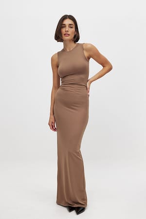 Taupe Jersey mouwloze maxi-jurk