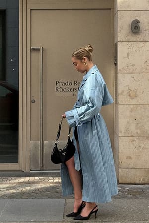 Blue Stripe Oversized Belted Striped Trench Coat