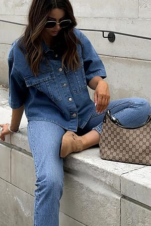 Light Blue Chemise coupe carrée en denim