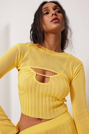 Fine-knit corset top - Yellow - Ladies
