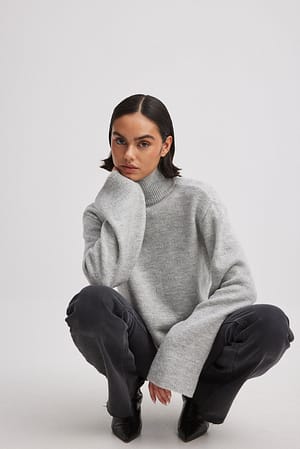 Light Grey Knitted Cut Out Polo Sweater