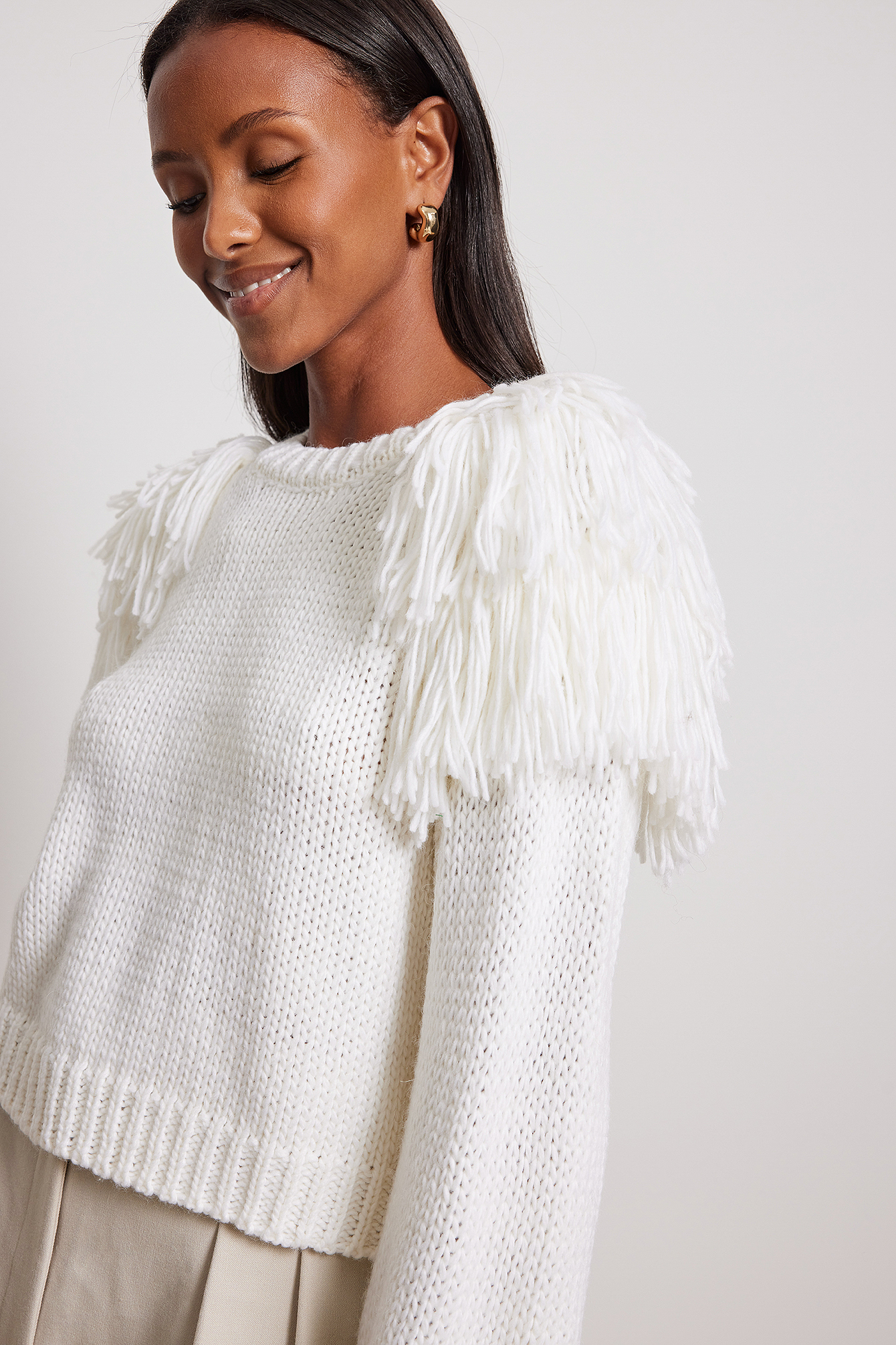 white fringe jumper