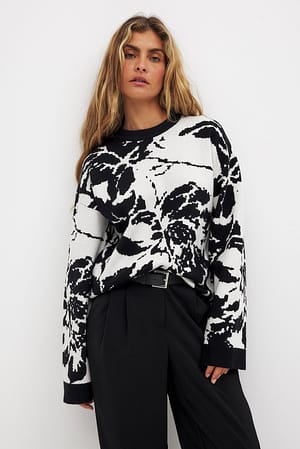 Black/White Jacquard-Strickpullover