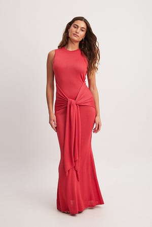 Red Knitted Maxi Bow Dress