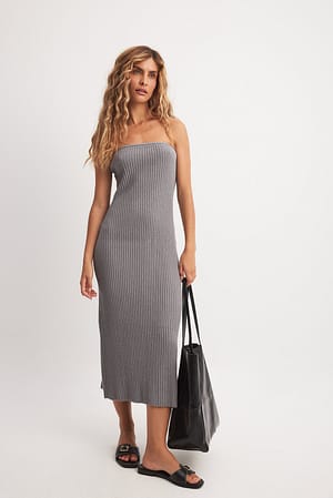 Grey Knitted Midi Tube Dress