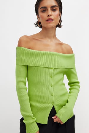 Green Knitted Offshoulder Top