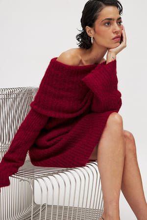 Red Strikket minikjole med off-shoulder