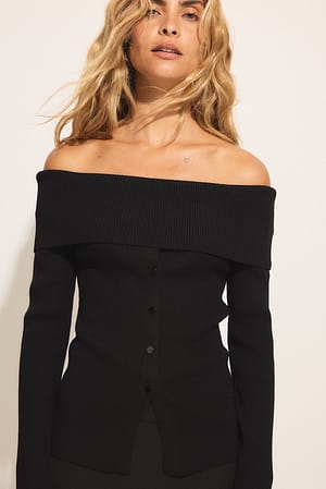 Black Gebreide off-shoulder top