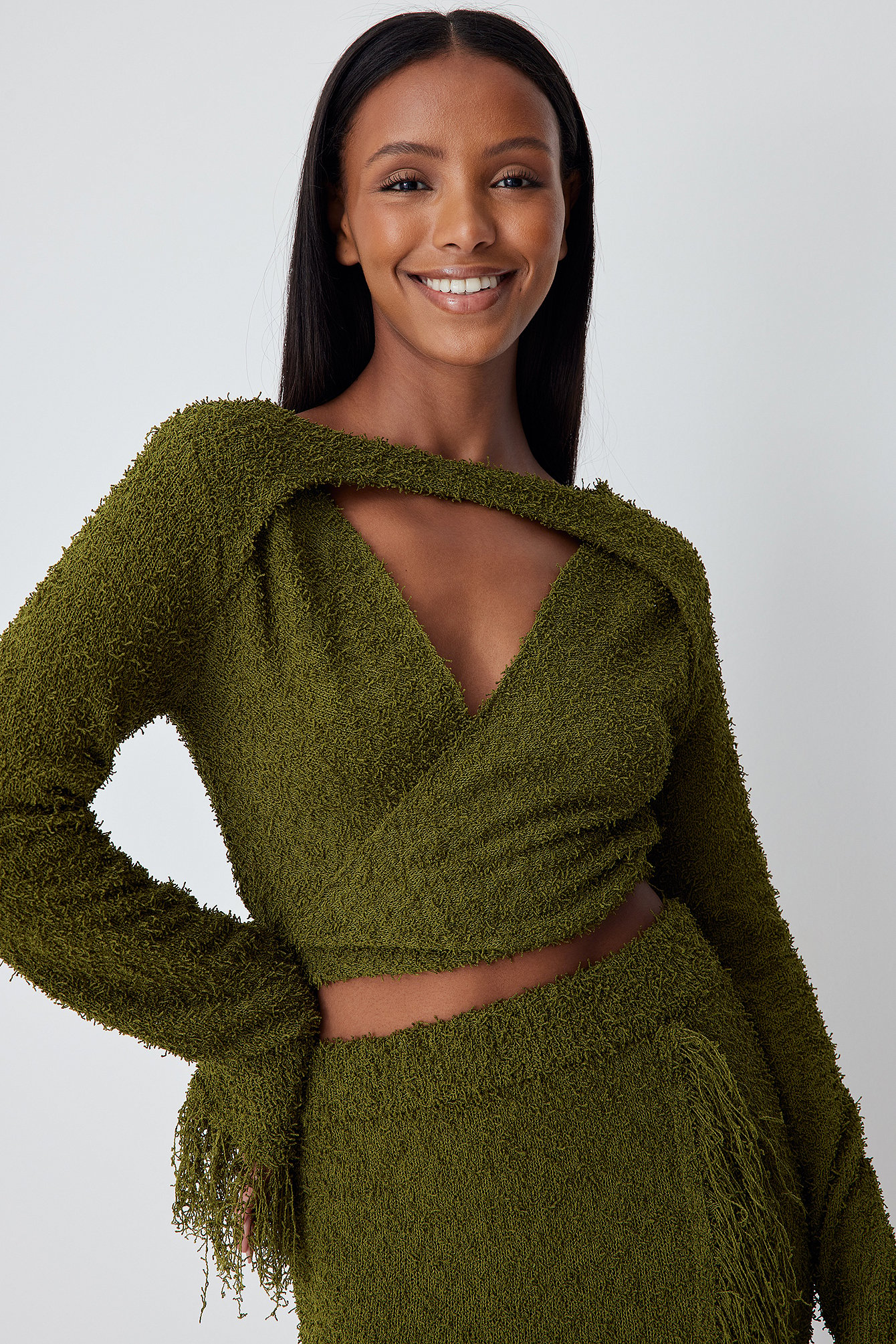 Knitted Fringe Detail Skirt Green | NA-KD
