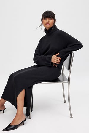 Black Gebreide oversized midi-jurk