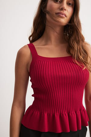 Red Strick-Peplum-Top