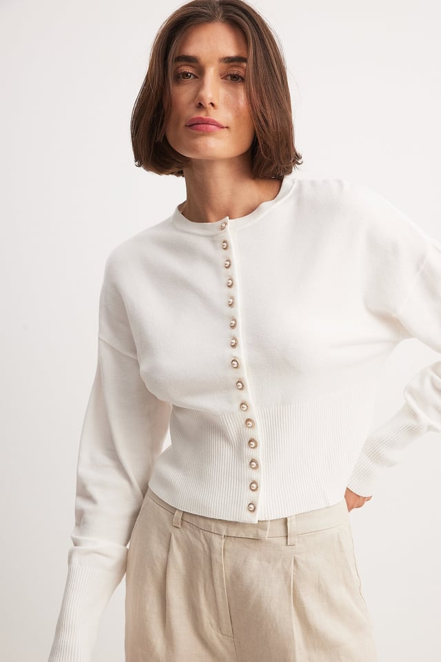 White Cardigan en maille à manches bouffantes