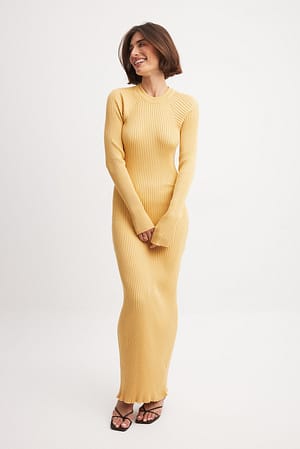 Light Yellow Knitted Ribbed Maxi Dress