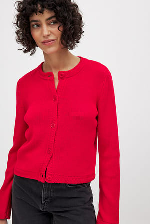 Red Strikket cardigan med rund hals