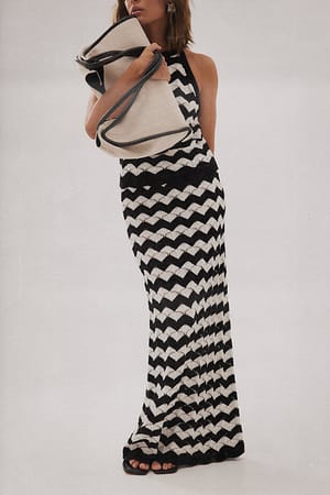 Black/White Knitted Striped Maxi Skirt