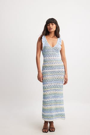 Multicolor Vestido midi às riscas em malha