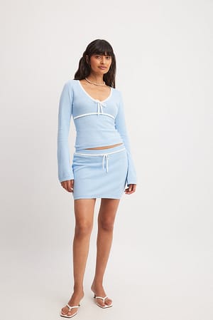 Light Blue Gebreide minirok met strikdetail