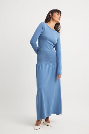 Blue Gebreide maxi-jurk met detail op de taille