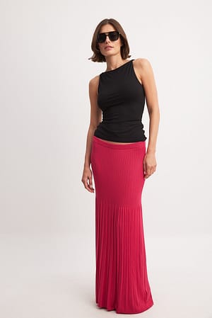 Pink Knitted Wide Maxi Skirt