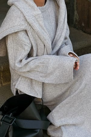 Light Grey Melange Knitted Wide Rib Sweater