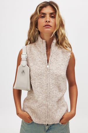 Beige Gilet zippé en maille