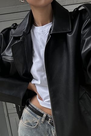 Black Washed Out Pu Bomber Jacket