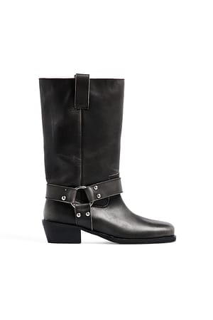 Black Leather Moto Boots