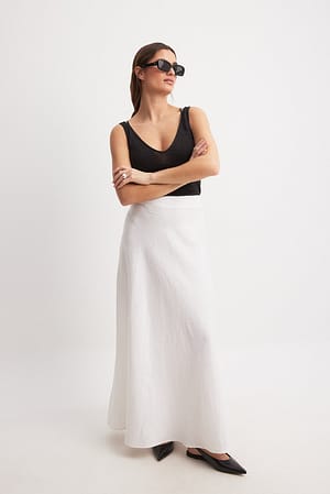White Linen A-line Midi Skirt