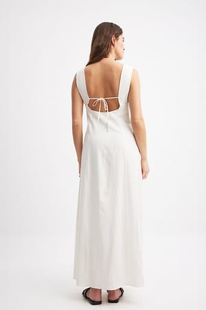 White Linen Blend Deep Back Maxi Dress