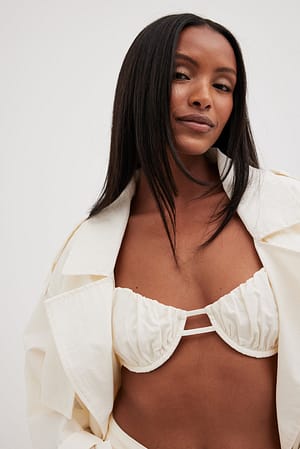 Linen Blend Gathered Bralette Top Offwhite