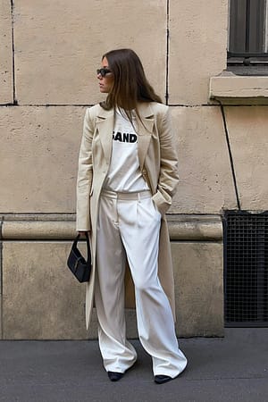 Linen Blend Long Fitted Blazer Beige | NA-KD