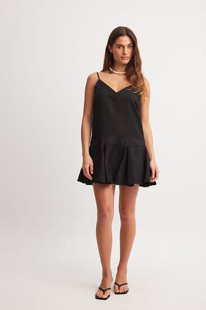 Black Mini-jurk van linnenmix met V-hals