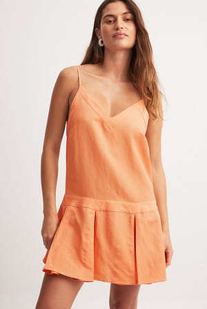 Deep Apricot Mini-jurk van linnenmix met V-hals
