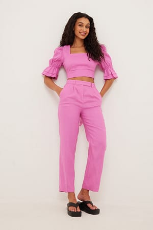 Pink Linen Cropped Pants