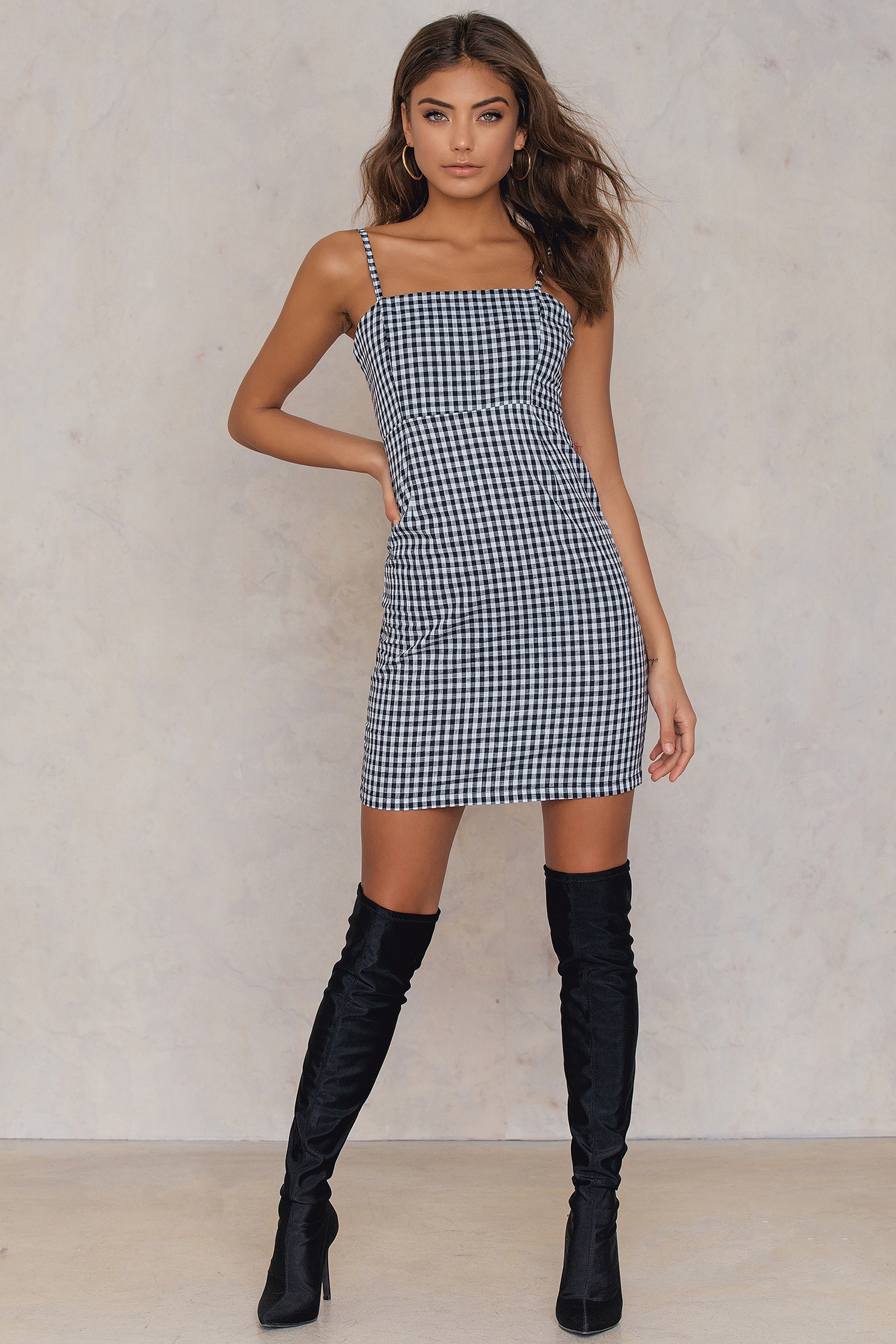 Cha Cha Gingham Mini Dress Black NA KD