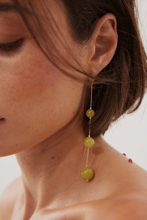 Dusty Green Long Colored Stone Bead Earrings