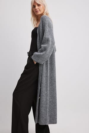 Long Knitted Cardigan Grey | NA-KD